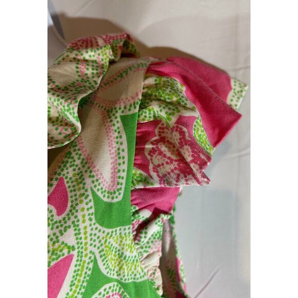 Lilly Pulitzer L Clare Silk Cotton Dress Pink Green Y2K Ruffle Babydoll Feminine - Picture 6 of 8